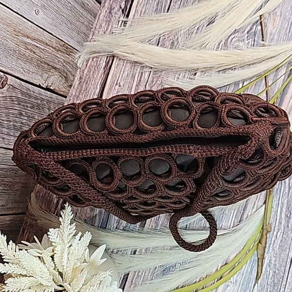 NEW DARK BROWN MACRAME SHOULDER BAG - Picture 5 of 11